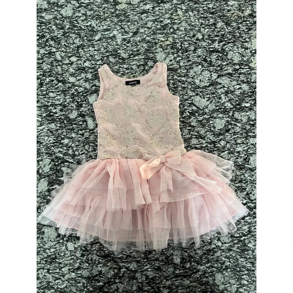 Zunie Toddler Girls 3T Pink Sequin Floral Tutu Dress Tulle Party Special